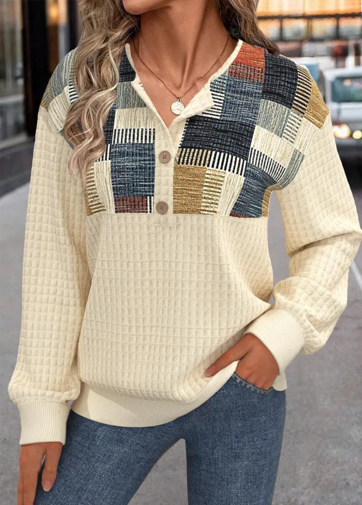 Linora | Button-Embellished Patchwork Knit