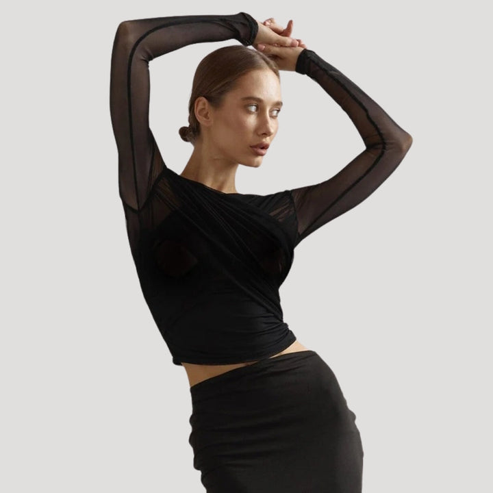 Claire | Women’s Spring Sheer Wrap Long-Sleeve Top