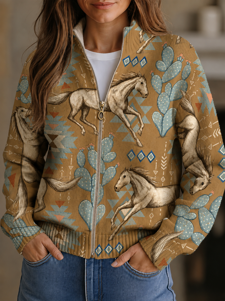 Perpetua™ | Desert Horse and Cactus Zip Cardigan