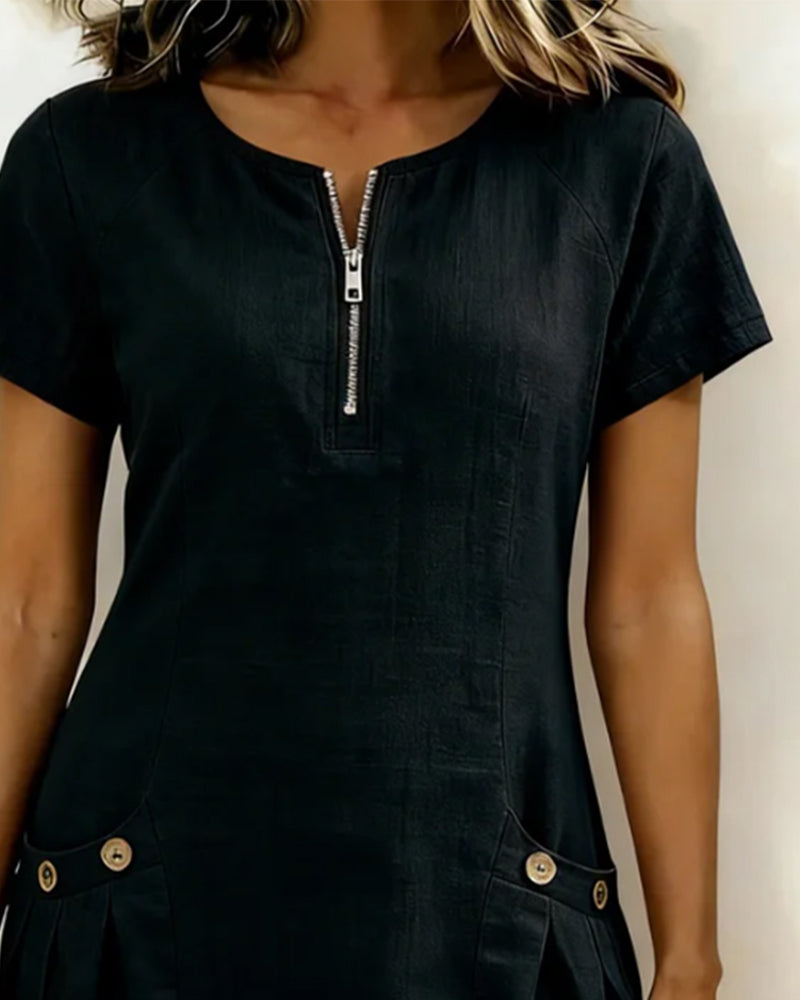 Noelia™ | Elegant Front Zipper Pocket Dress