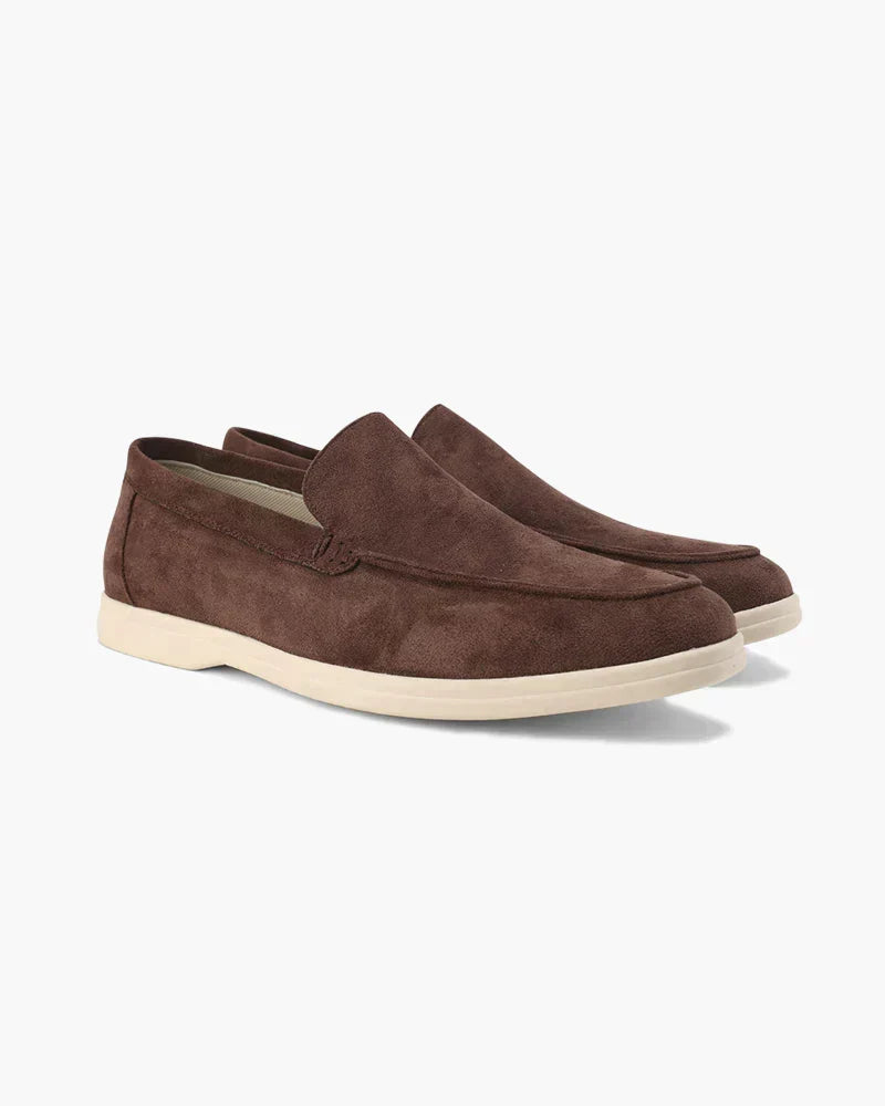 Men's Cashmere Polo and Suede Loafer Ensemble — Charcoal