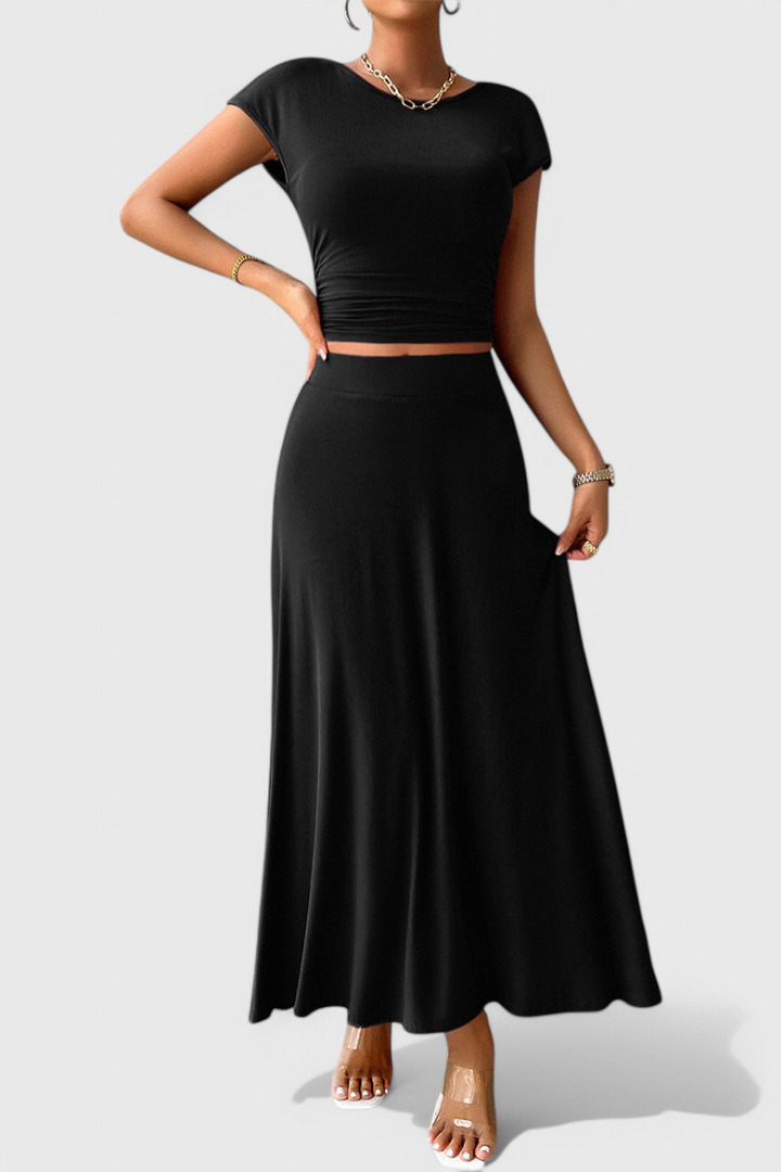 Anastasia Ruffled Top and Flowing Skirt Two-Piece Set