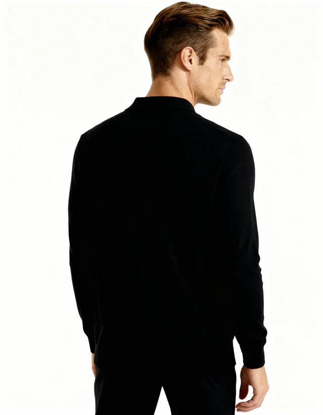 Men's Cashmere Polo and Suede Loafer Ensemble — Black
