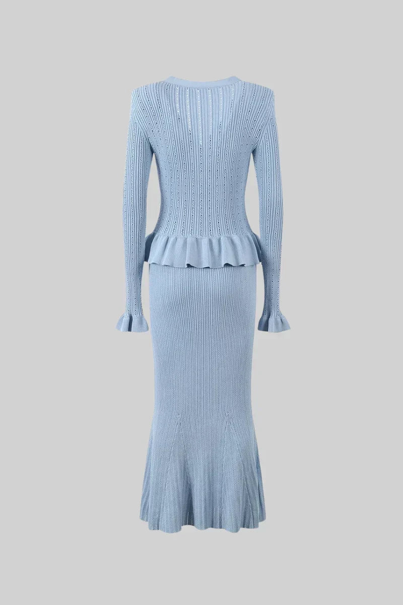 Prudence Knit Ensemble: Ruffled Cardigan and Flared Midi Skirt