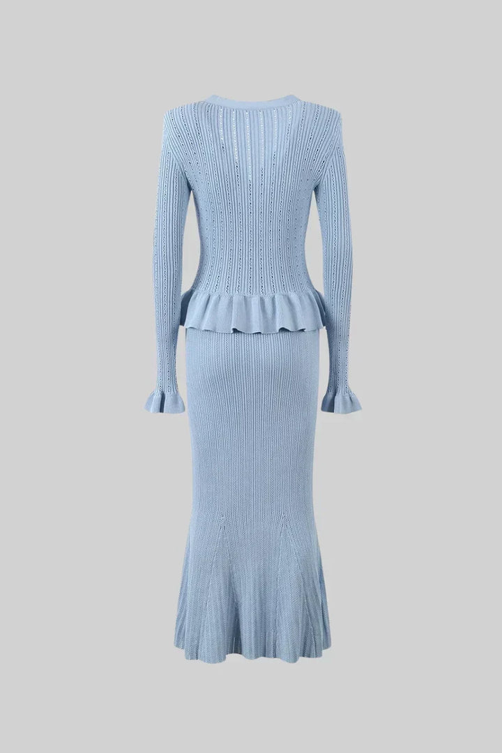 Prudence Knit Ensemble: Ruffled Cardigan and Flared Midi Skirt