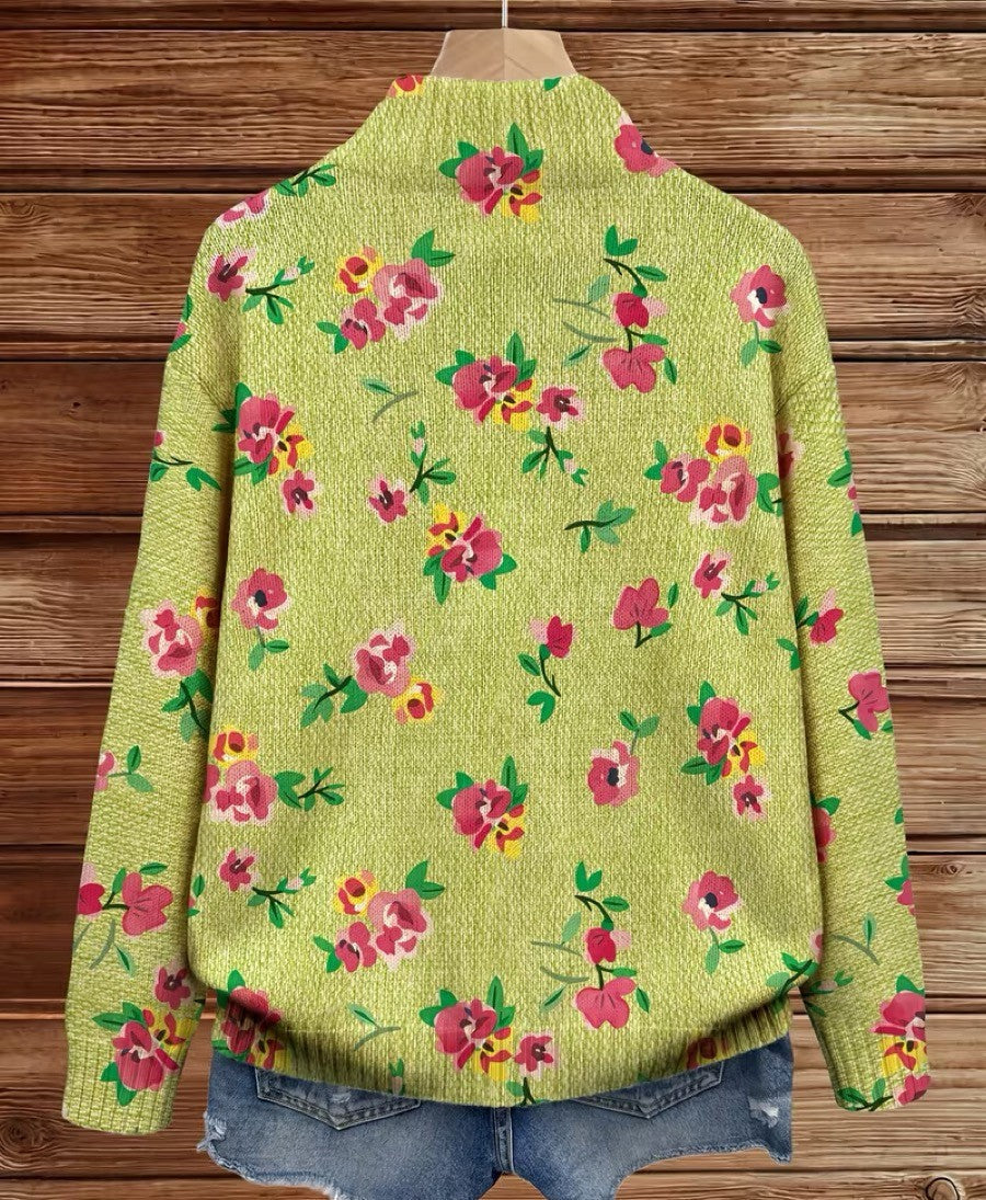 Constance™ | Pink Floral Lime Zip Cardigan