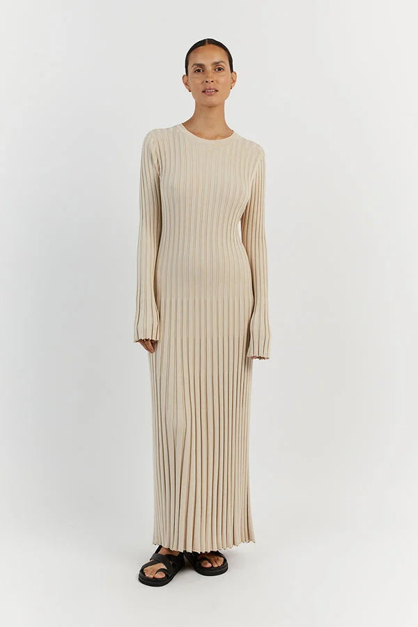 Darla Adjustable Belted Midi Ribbed Knit Dress