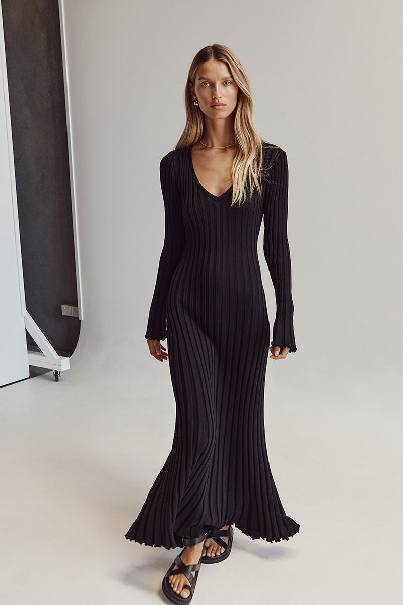 Darla Adjustable Belted Midi Ribbed Knit Dress
