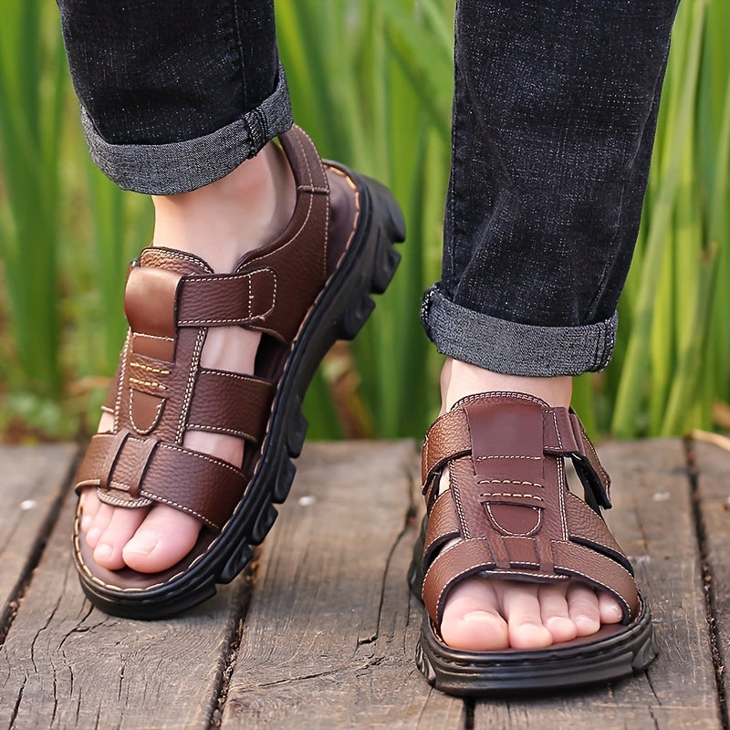Velcro | Men's Open-Toe Cowhide Sandals