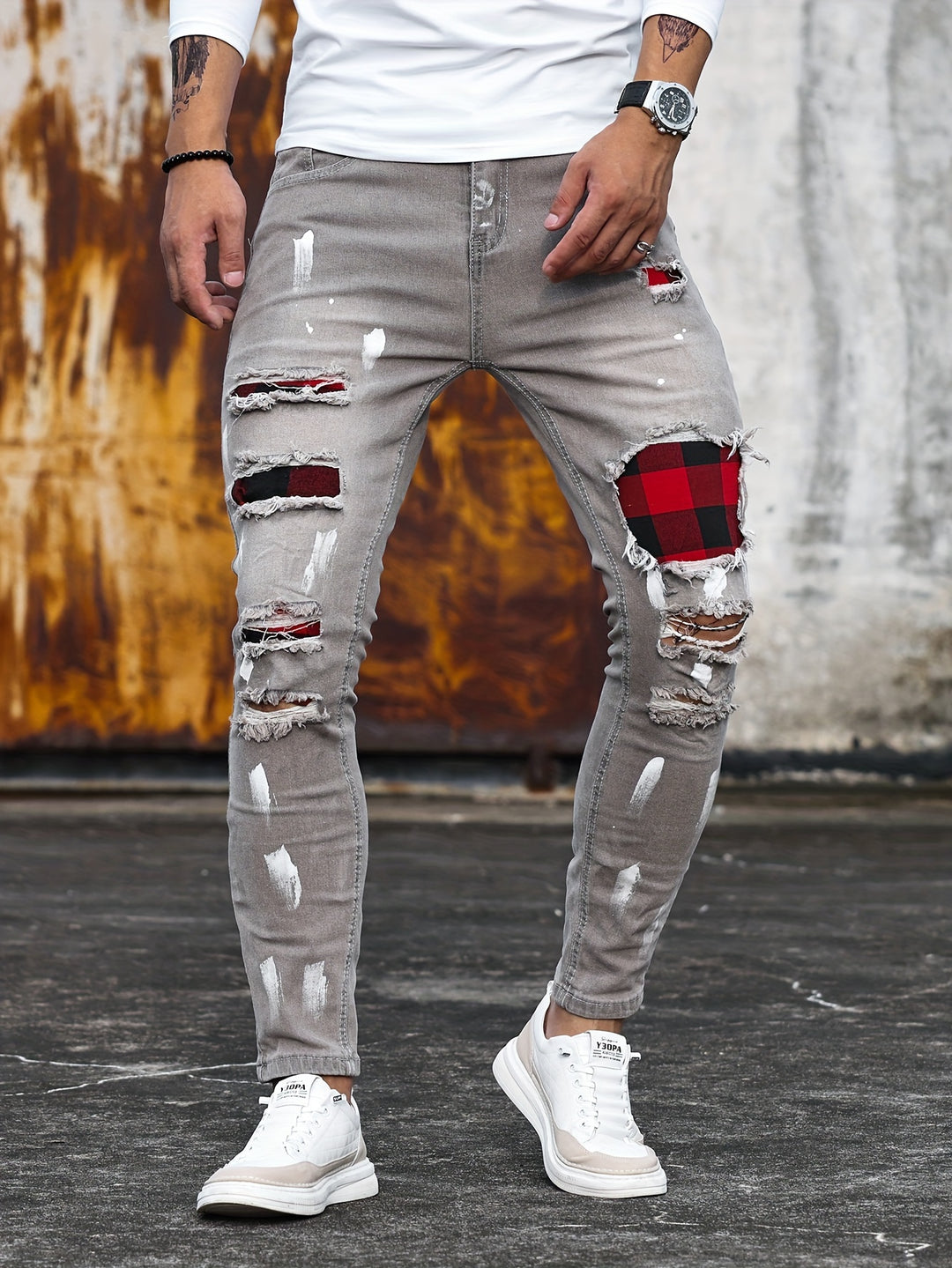Patch | Men's Slim-Fit Patchwork Stretch Jeans