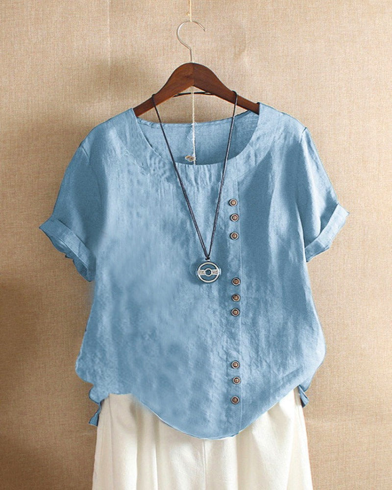 Beatrice | Women Button Detail Casual Short Sleeve Blouse