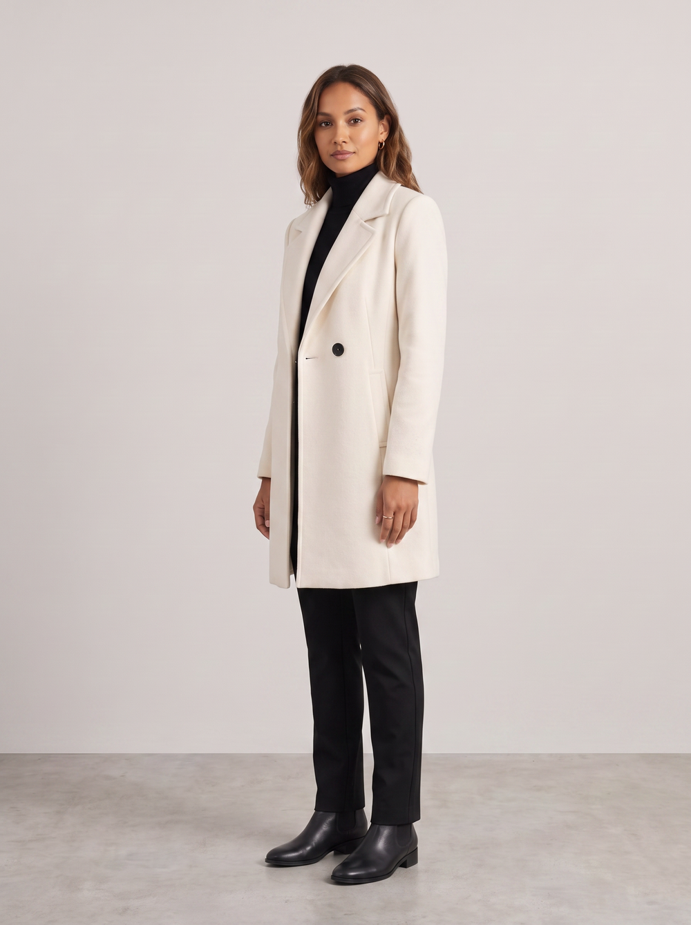 Adeline | Women's Elegant Coat, side three-quarter view, studio photo