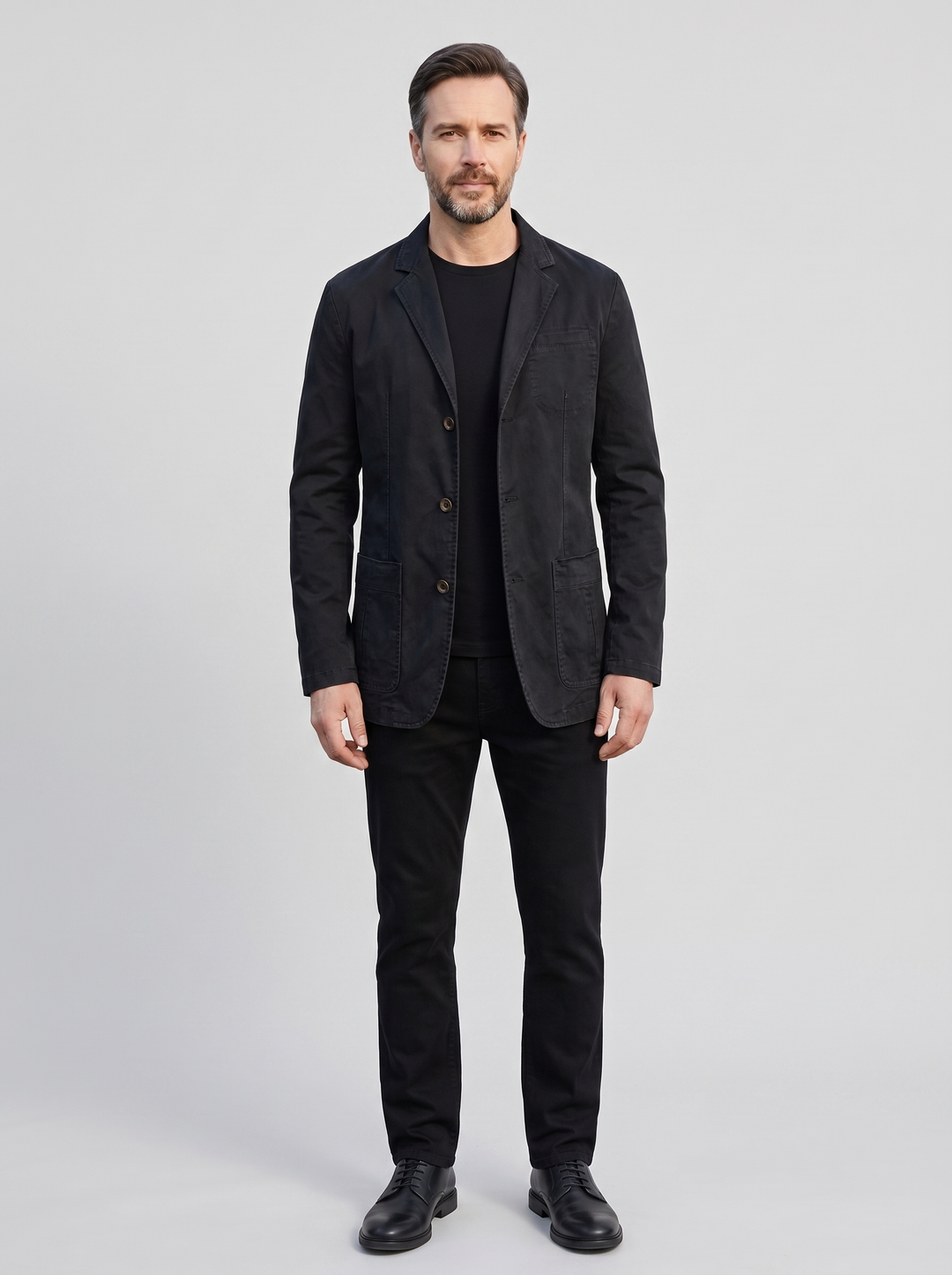 Men's Relaxed Fit Jacket, worn by a model, full-length studio photo
