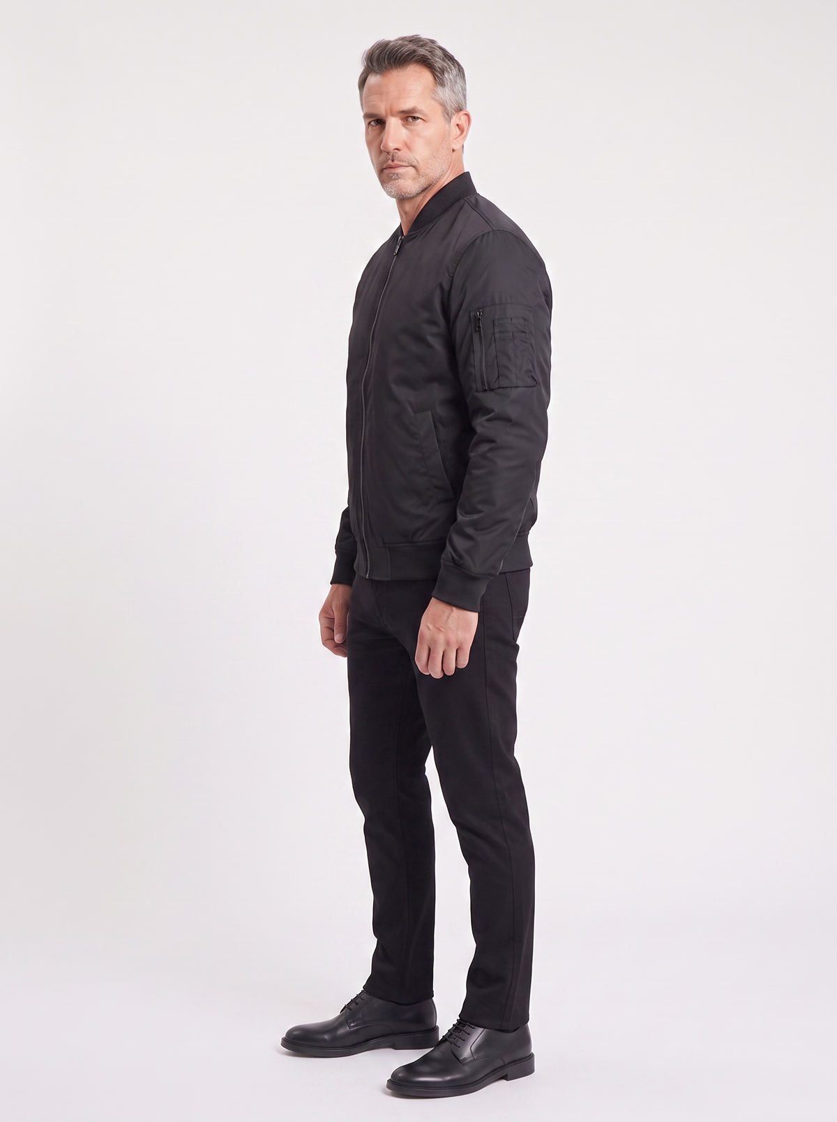 Men's Classic Bomber Jacket, side three-quarter view, studio photo
