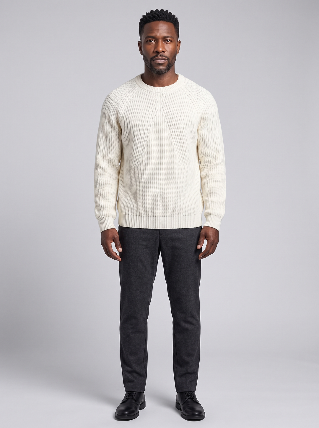 GISUNG Men's Classic Knit Sweater, worn by a model, full-length studio photo
