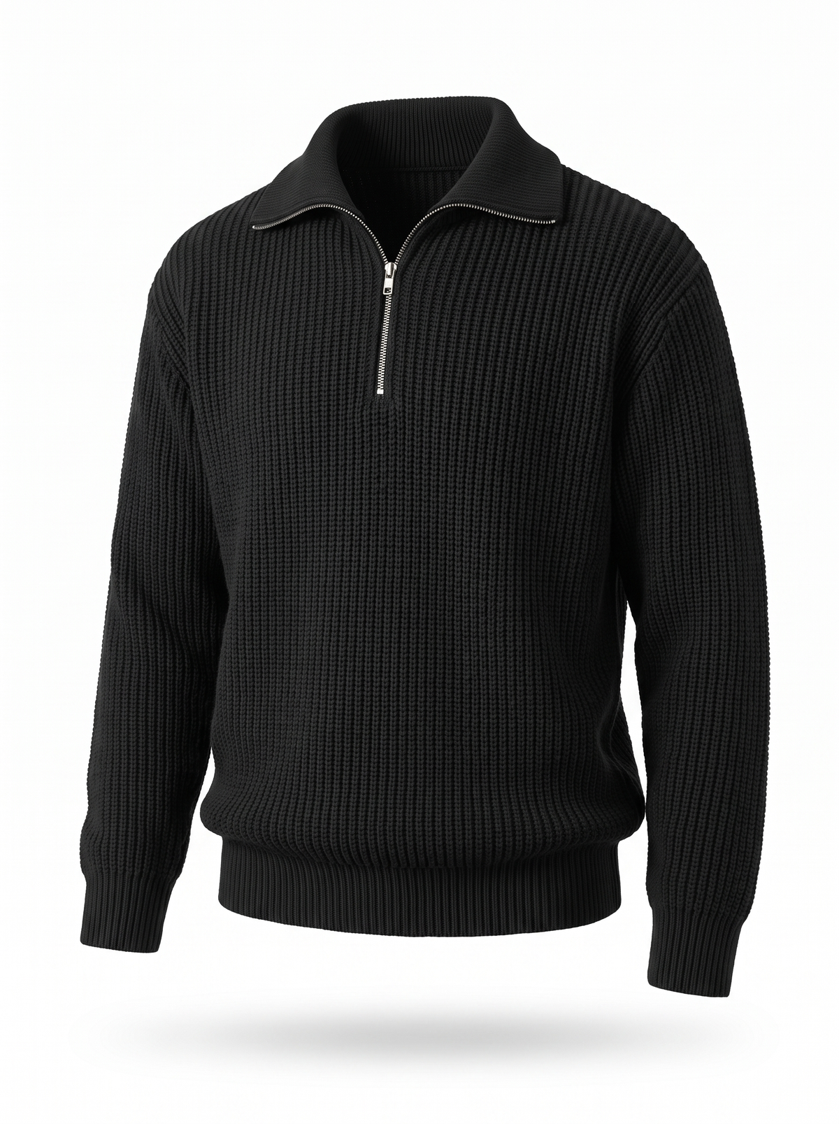 RASON Men's Zip-Up Knit Sweater in black, product photo