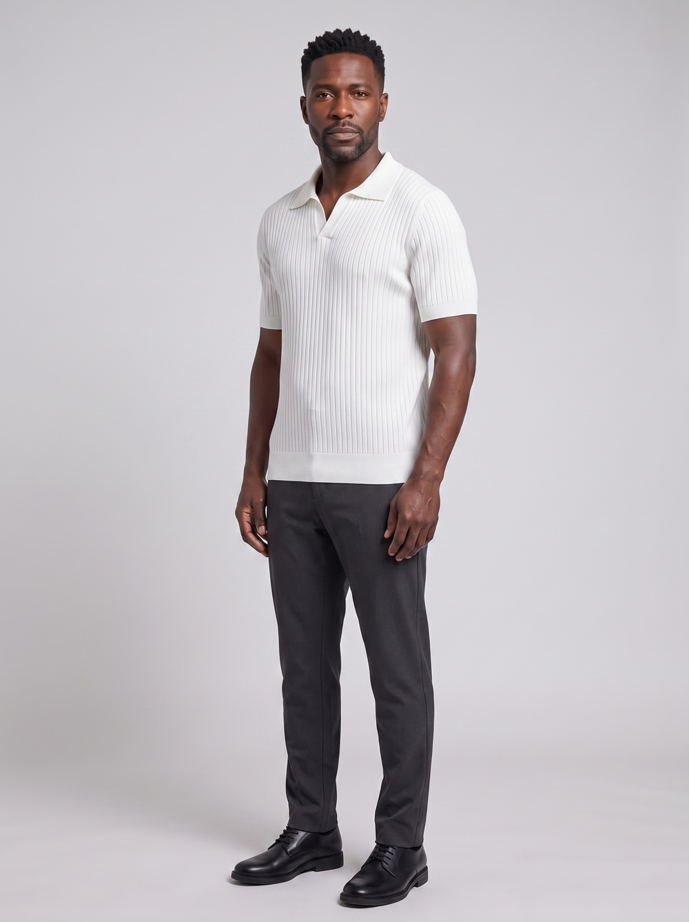 CHUNCHEON Men's Relaxed Fit Polo Sweater, side three-quarter view, studio photo