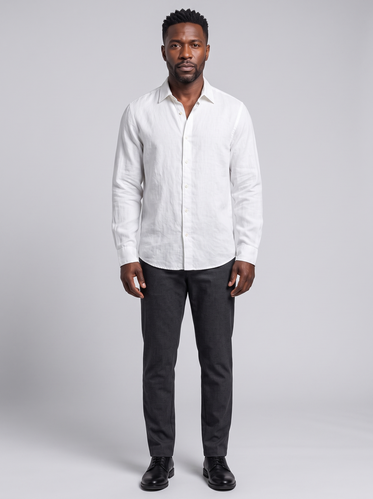 AMALFI Men's Cozy Layering Shirt, worn by a model, full-length studio photo
