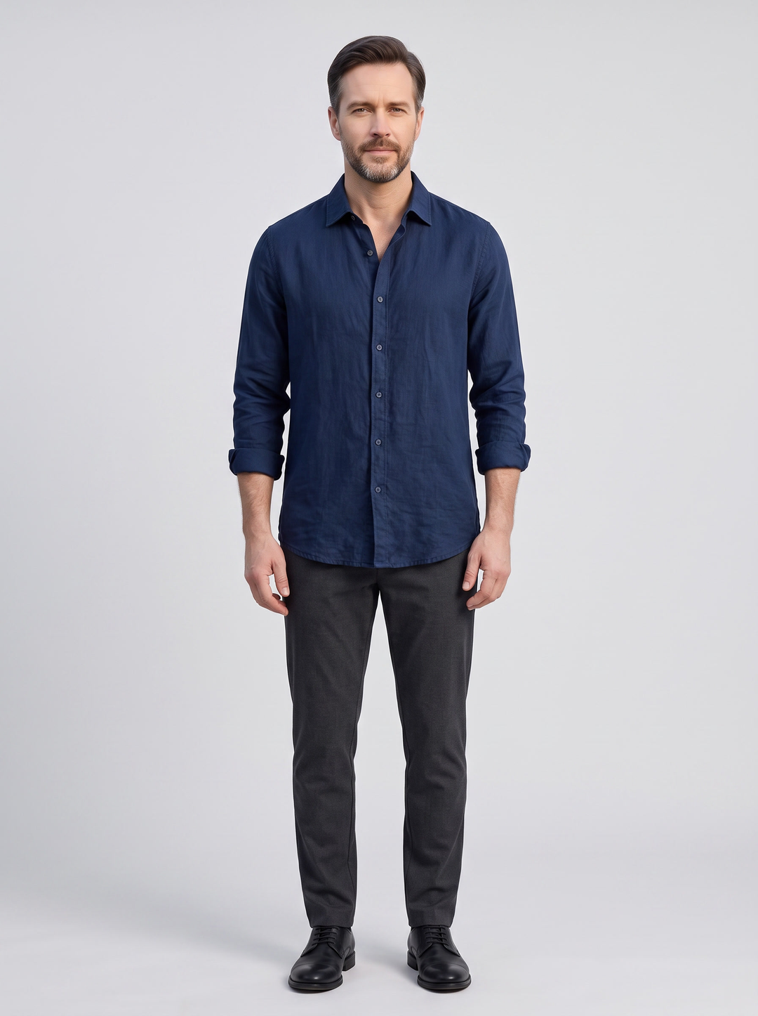TAORMINA Men's Classic Flannel Shirt, worn by a model, full-length studio photo