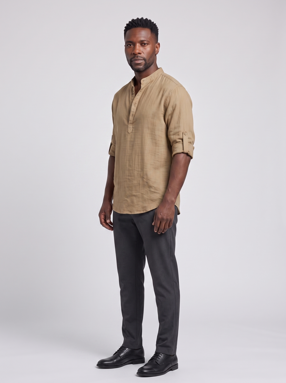 CAPRI Men's Cozy Layering Shirt, side three-quarter view, studio photo