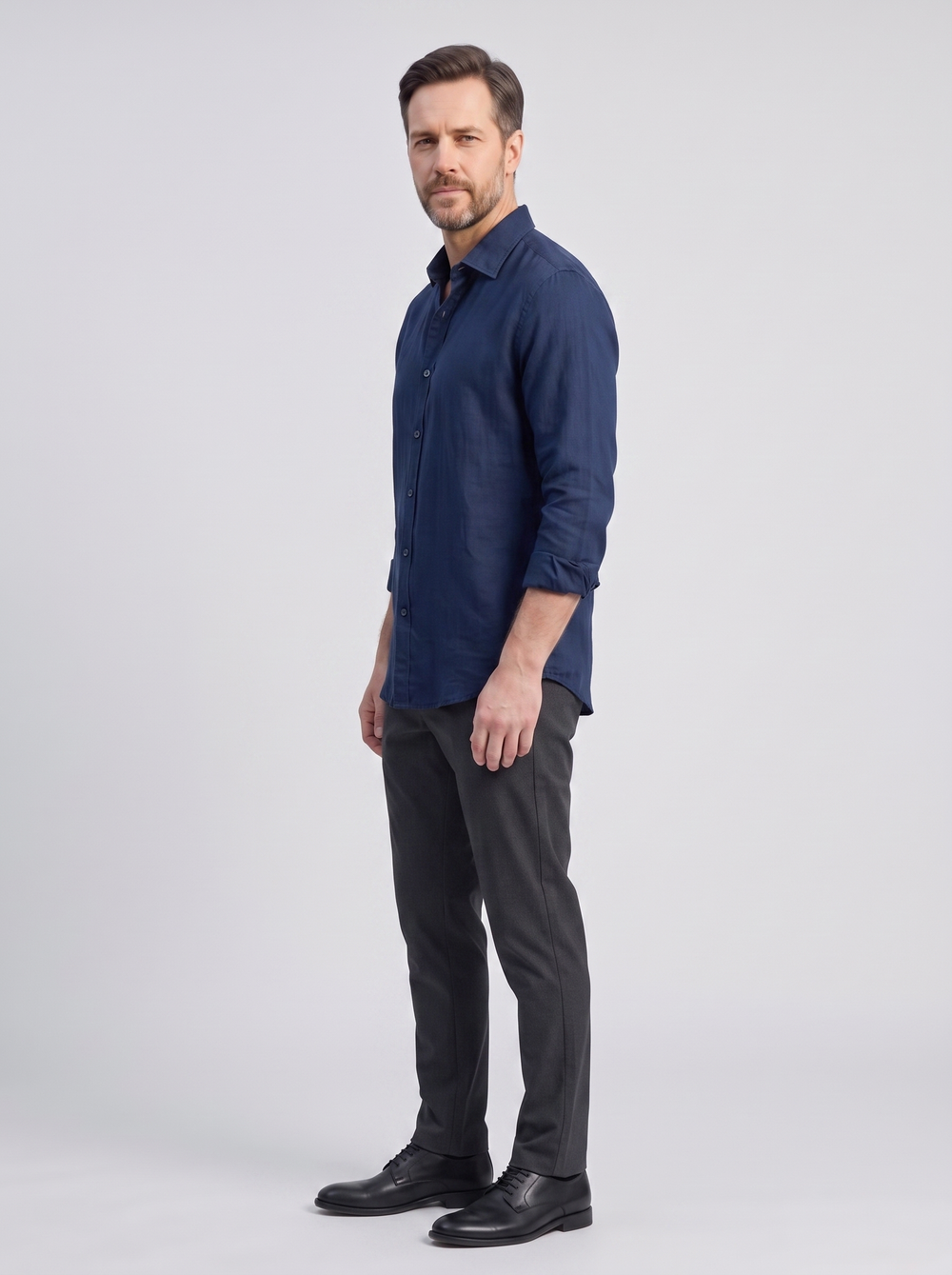TAORMINA Men's Classic Flannel Shirt, side three-quarter view, studio photo