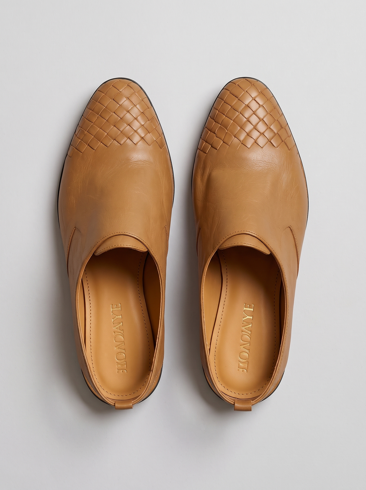 Sally Women's Woven Slip-On Mules in khaki, pair seen from above