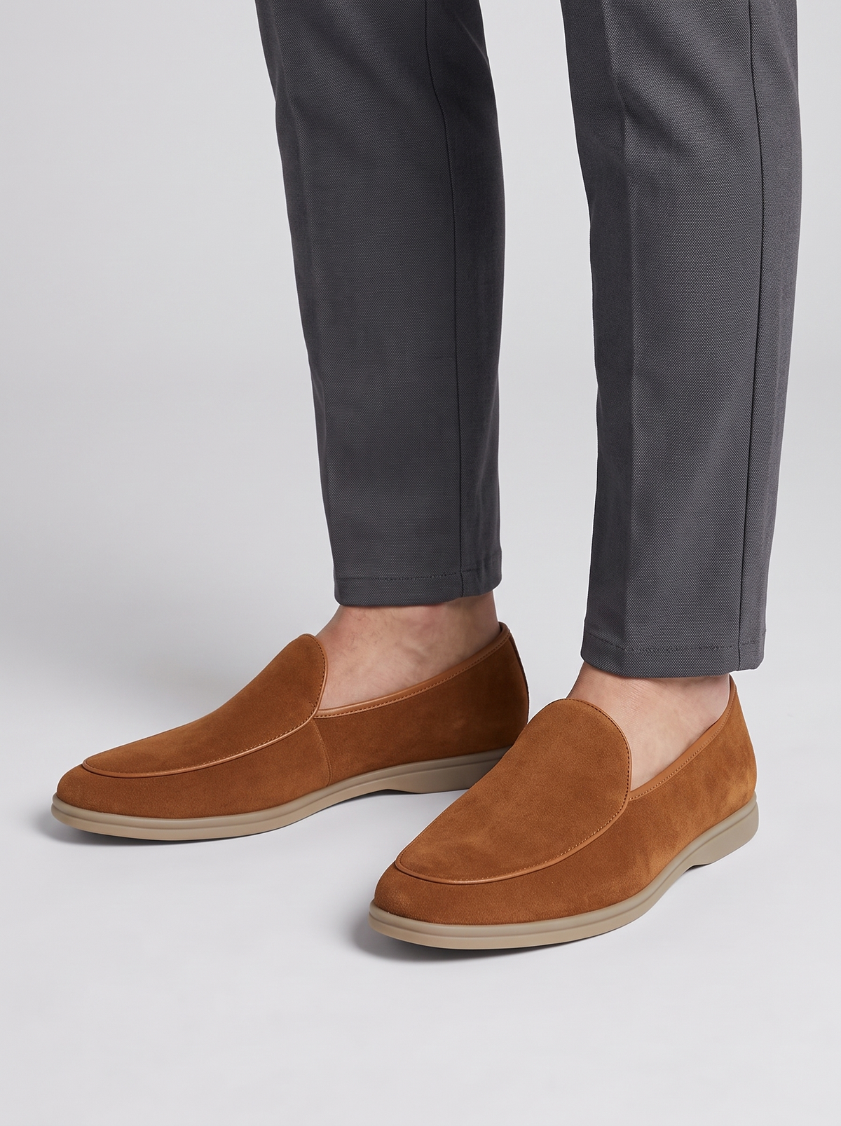 Stirling cognac zachte loafers gedragen