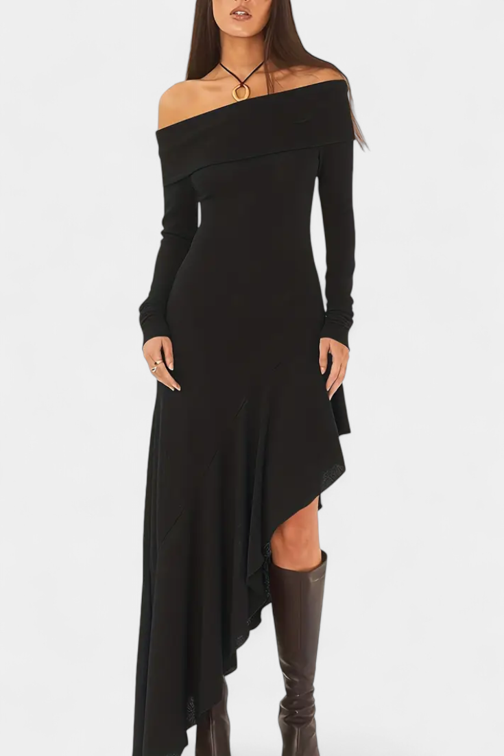 Asymmetrical Hem One-Shoulder Fitted Dress - Recife