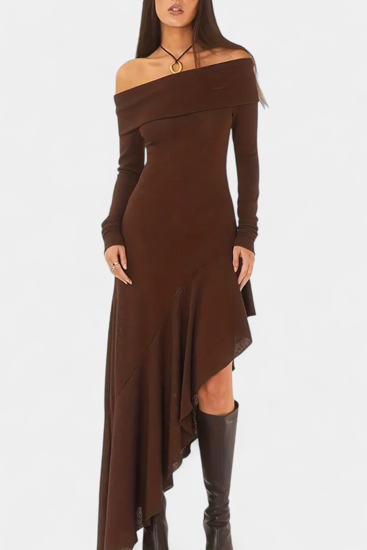 Asymmetrical Hem One-Shoulder Fitted Dress - Recife