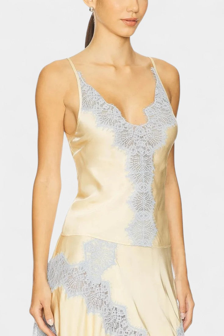Mirren Satin and Lace Contrast Set with Flowing Midi Skirt