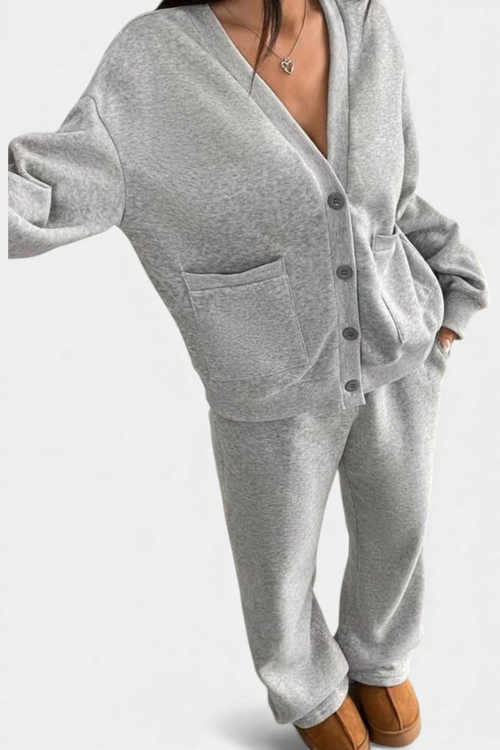 Vellina Cozy Cardigan Jacket & Wide-Leg Pants Set