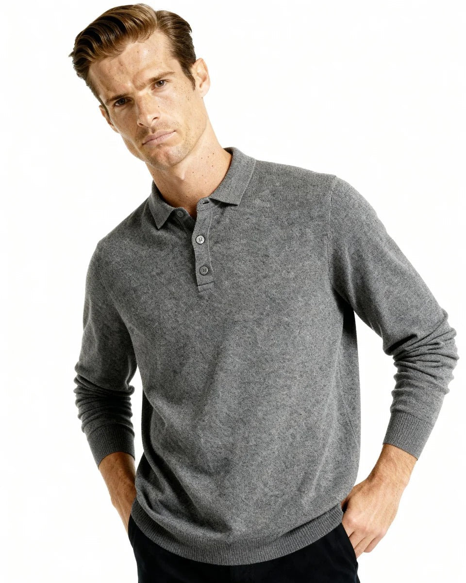 Men's Cashmere Polo and Suede Loafer Ensemble — Grey