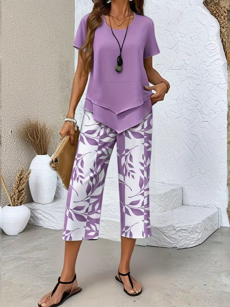 Arvessa | Casual Leaf Print Two Piece Set