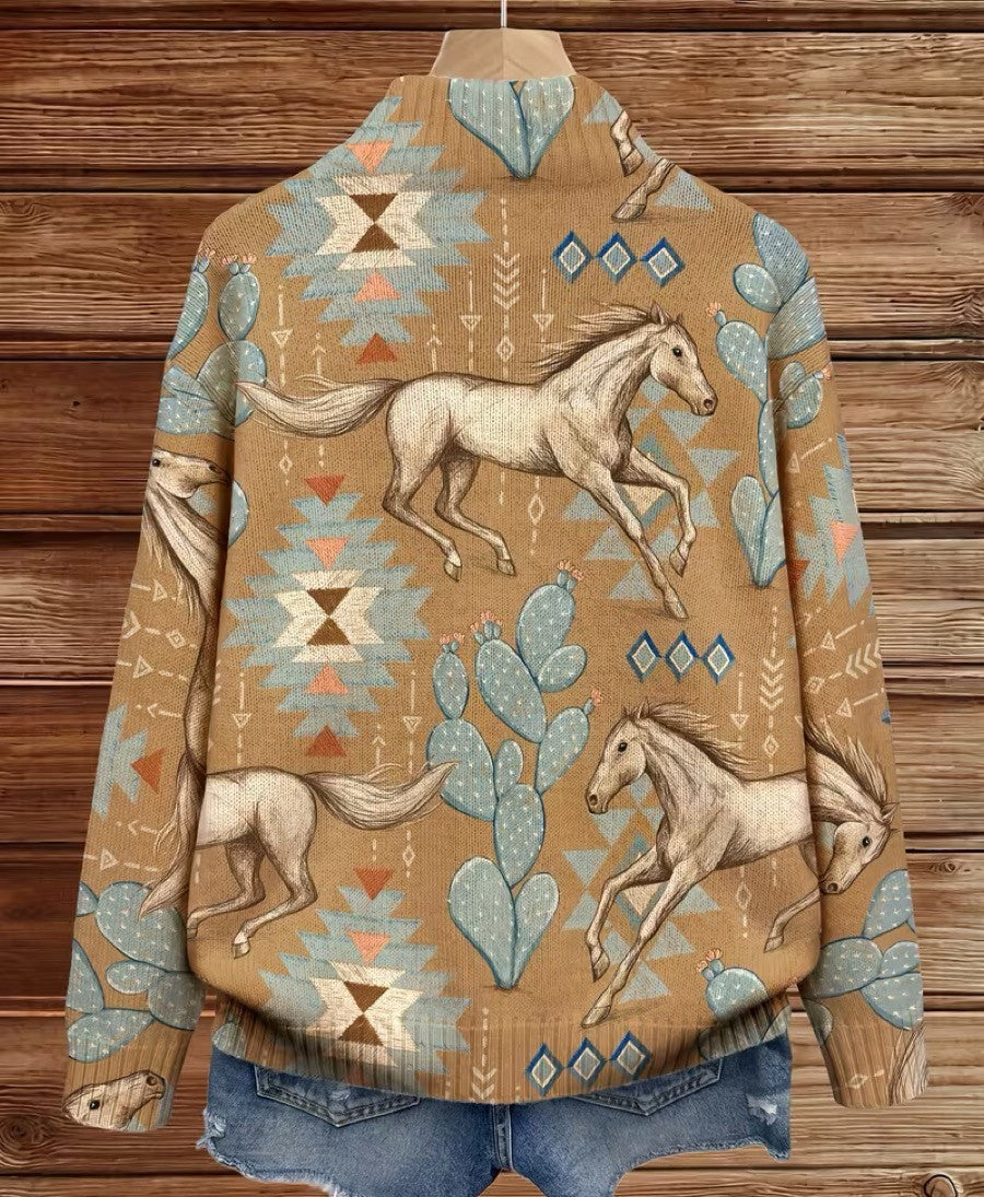 Perpetua™ | Desert Horse and Cactus Zip Cardigan
