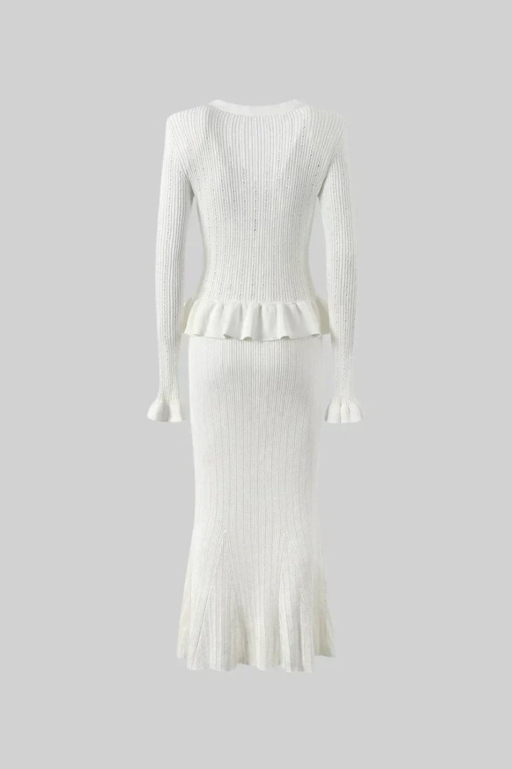 Prudence Knit Ensemble: Ruffled Cardigan and Flared Midi Skirt
